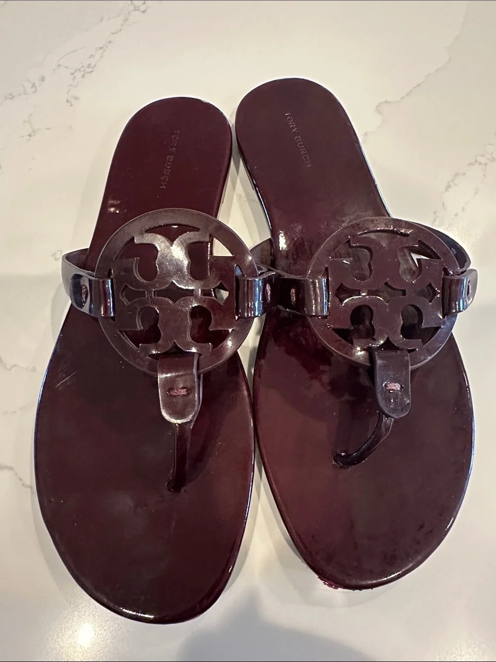 Tory Burch Miller Sandals Patent Wine Size 10